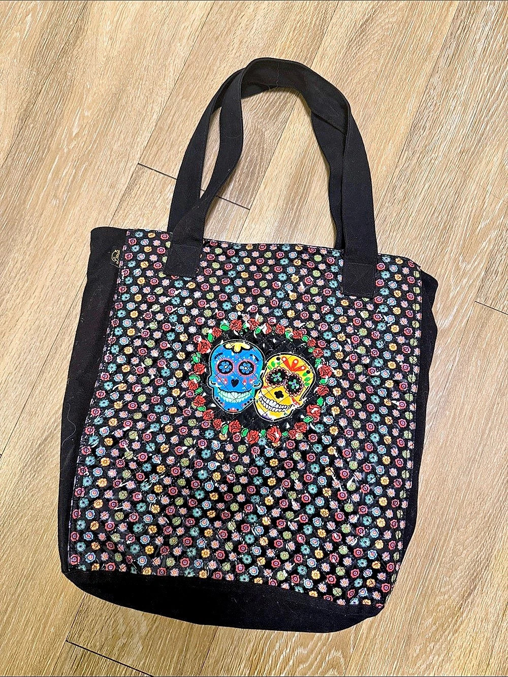 Leenie American Studio Sugar Skull quilted Dia de las Mortes Tote Bag